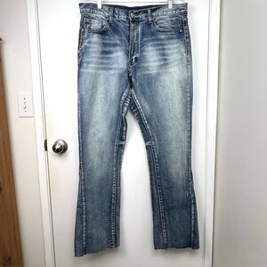 MNML Straight Leg Twist Seam Jeans sz 34/33 Blasted Blue Wash Denim Streetwear